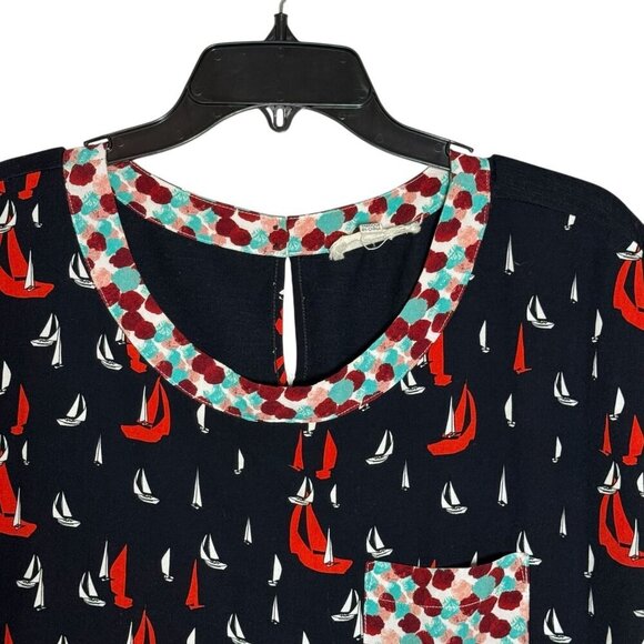 Porridge anthropogie Womens Navy Sailboat Print Short Sleeve Top size large - Picture 3 of 7
